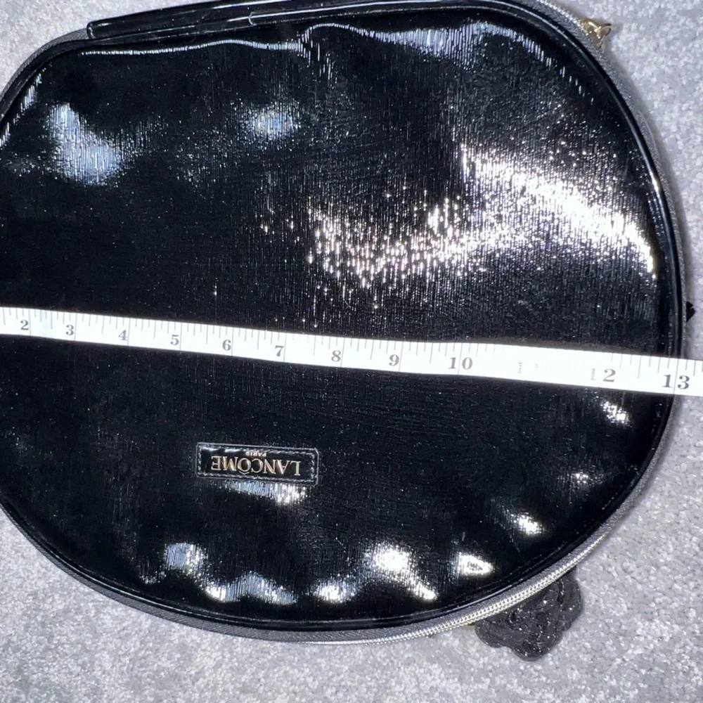 Lancome Makeup Toiletries X-Large Black Glossy Bag w Strap & Handle Rounded